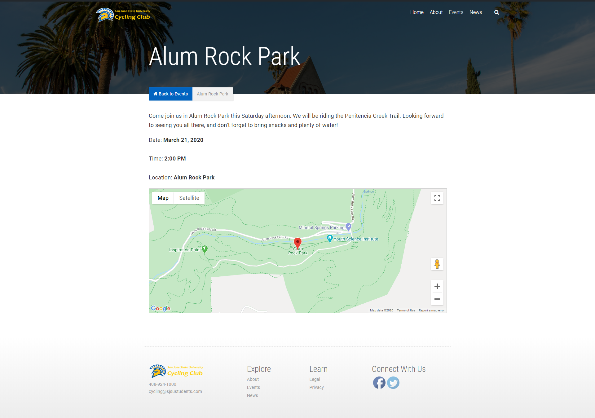 Screenshot of Cycling Club SJSU