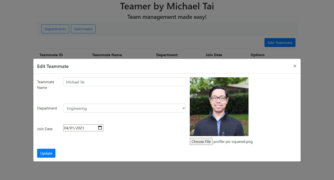 Screenshot of Teamer app