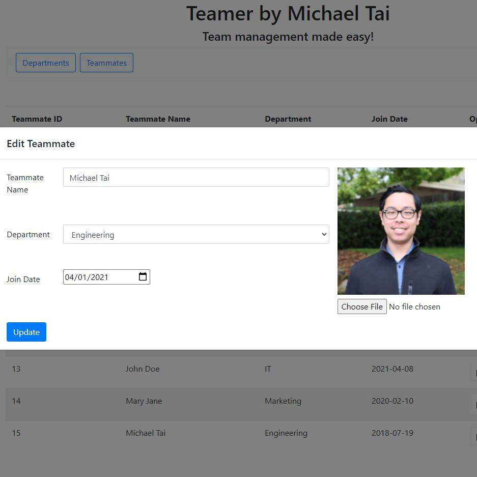 Screenshot of Teamer app