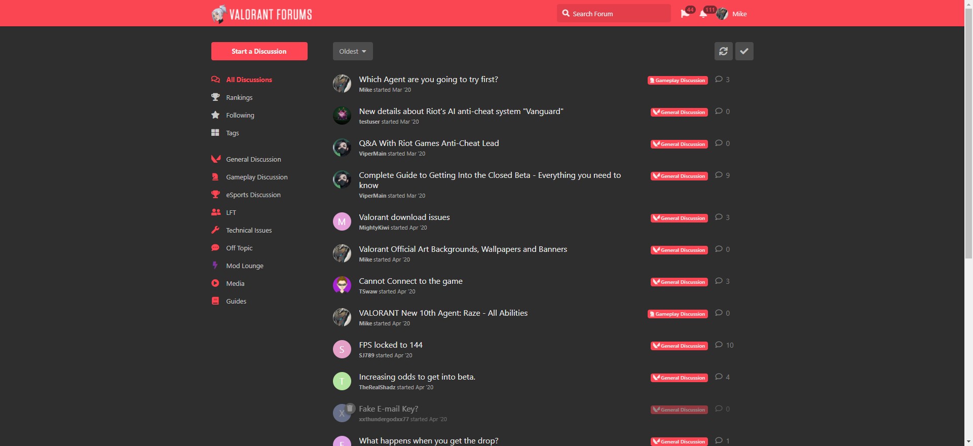 Screenshot of Valorant Forums.