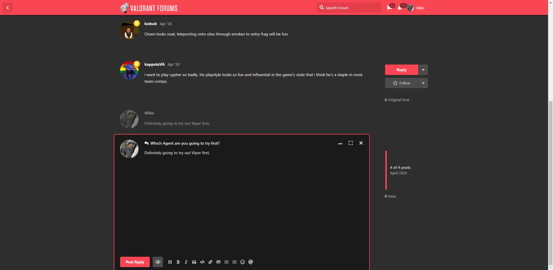 Screenshot of Valorant Forums.